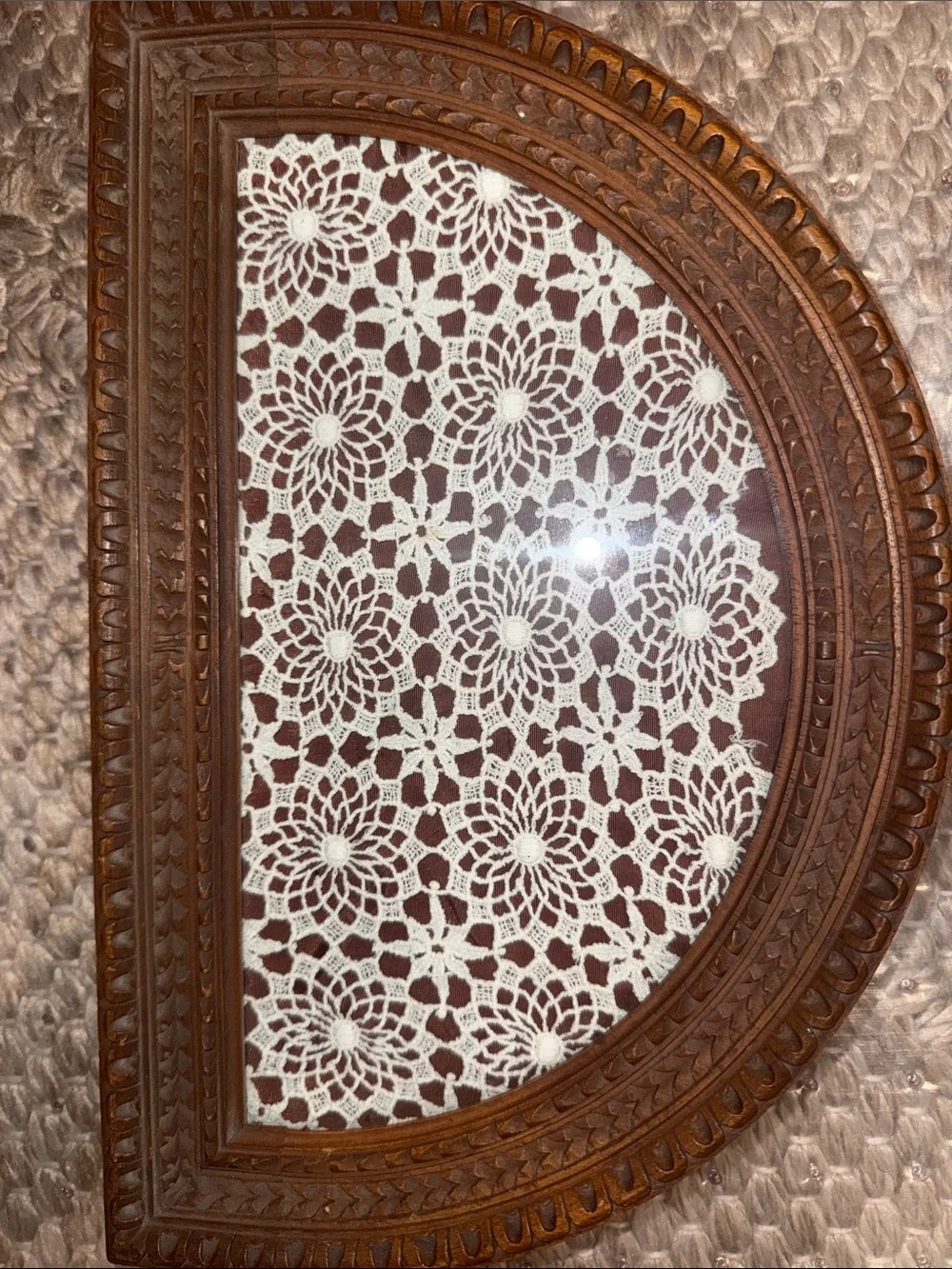 Vintage Lace Wall Hanging / Decorative Cream and Blue Cross-Stitch Wall Pillow